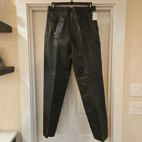 NWT Vintage Lamb Skin Leather Trouser Sport Joinus Pants Black Size 36 Waist - Picture 2 of 12